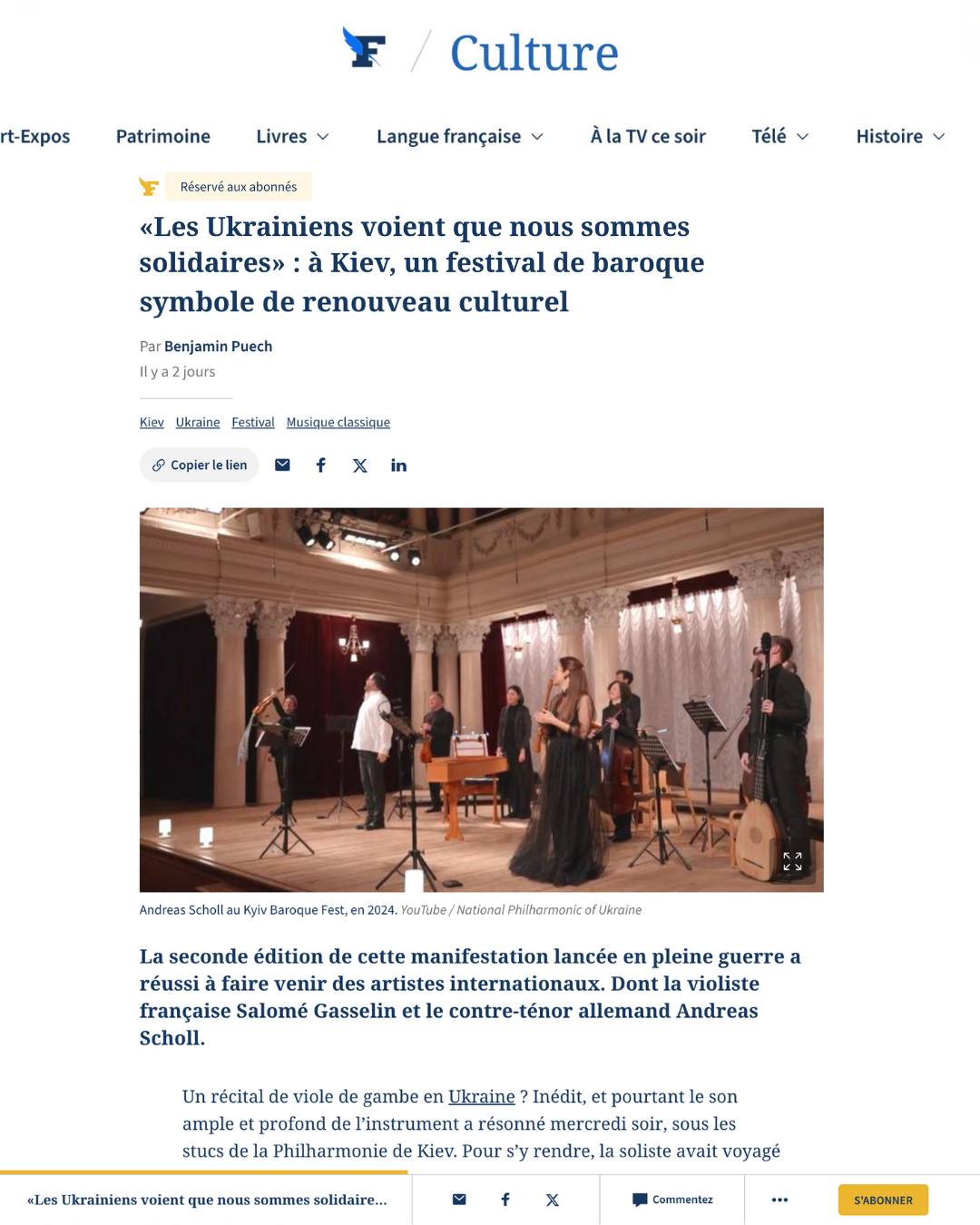 Le Figaro “… посеред війни барокова музика отримала престижний фестиваль в Україні”